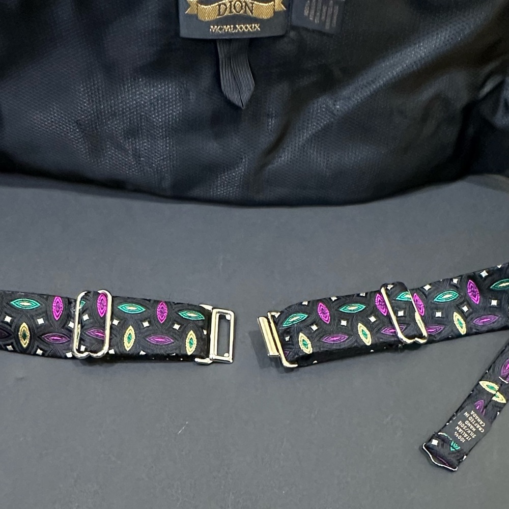🌟HP🌟VTG 1990s Dion 1967 Mardi Gras Black Multi Silk Cummerbund & Bow Tie Set - Picture 9 of 11